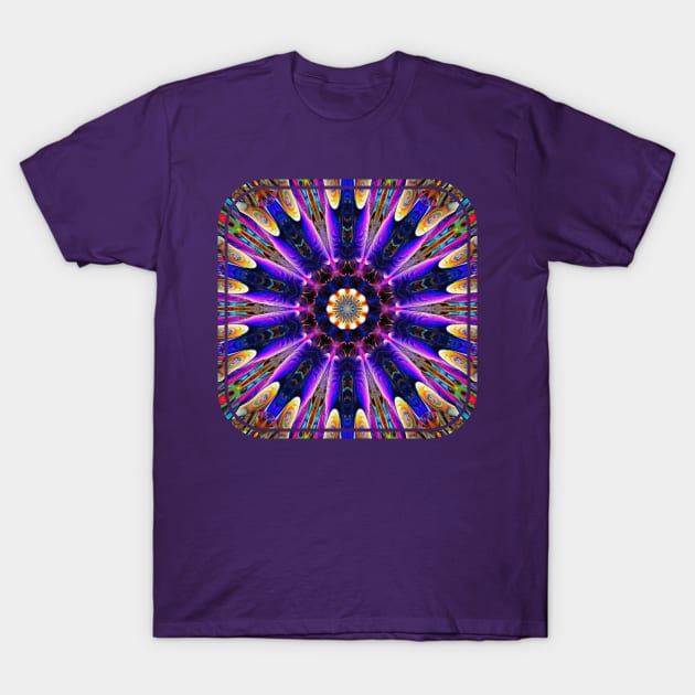 Bright Purple Pink and Blue Kaleidoscope Mandala Design T-Shirt by SpotterArt